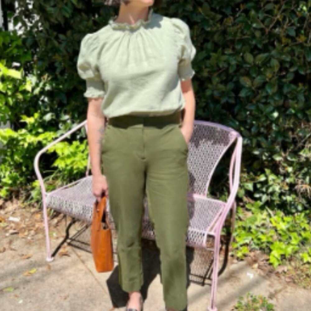 J. Crew Smocked Puff Sleeve Linen Top In Sage Green SMALL NEW WITH TAGS